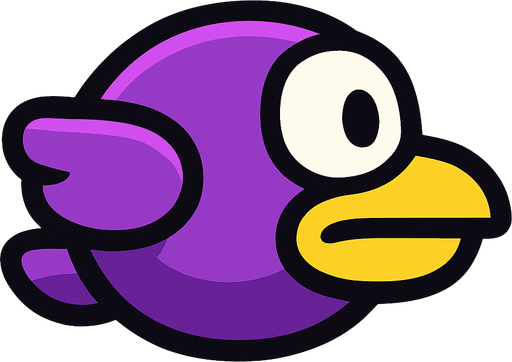 Top şeklinde flappy bird gibi bir kuş çiz ama mor renkli.
In-Game asset.  2d.  High contrast.  No shadows. flapptbird