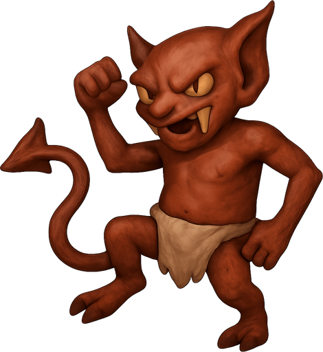 Realistic Imp. No background. Transparent background. Blank background. No shadows. 2d. In-Game asset. flat
