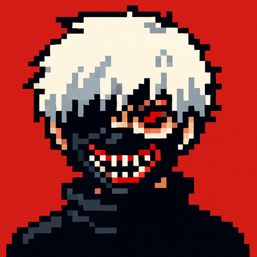 KANEKİ PİXEL ART GHOUL.
In-Game asset.  2d.  High contrast.  No shadows