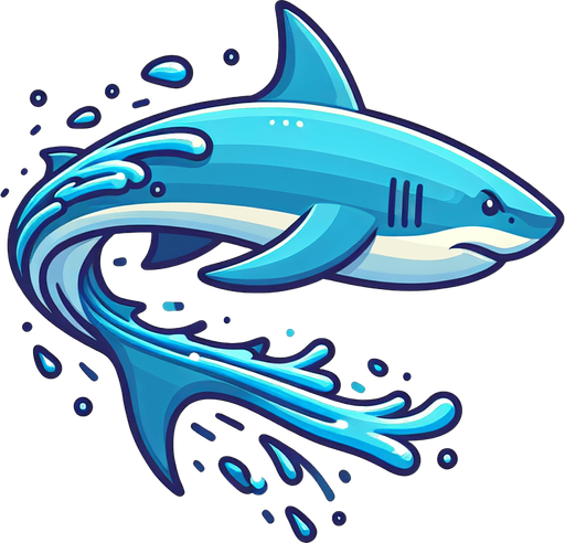 A cartoon shark swimming side profile..
Single Game Texture.  In-Game asset.  2d.  Blank background.  High contrast.  No shadows