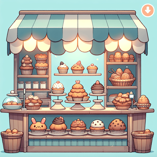 Cute simple 2d Muffin bakery shop from inside.
2d. High contrast. No shadows. Clicker background asset, Flat, few details, few colors