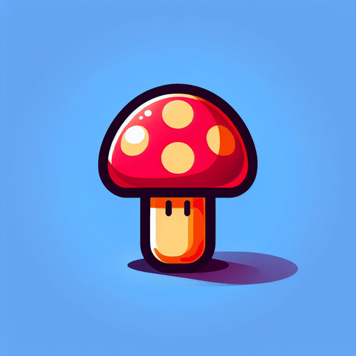 Mario mushroom.
Single Game Texture. In-Game asset. 2d. Blank background. High contrast. No shadows.