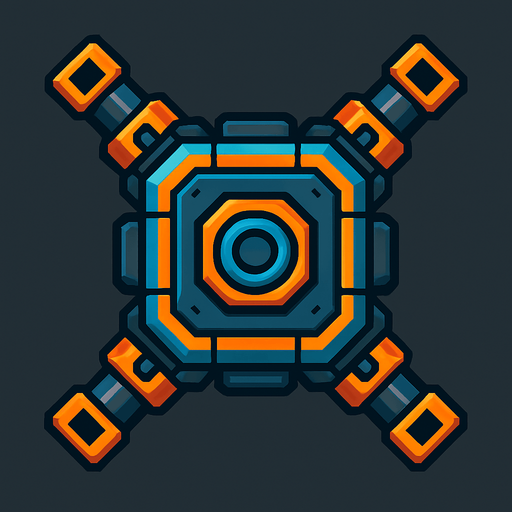 Square & diagonal tank enemies from the future have 4 turrets on its 4 sides, HD colors.
In-Game asset.  2d.  High contrast.  No shadows
