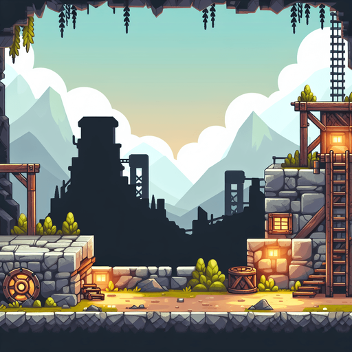2D Platformer Background in Mine.
Single Game Texture. In-Game asset. 2d. Blank background. High contrast. No shadows.