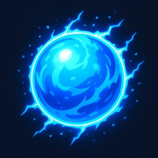 a blue energy ball.
In-Game asset.  2d.  High contrast.  No shadows