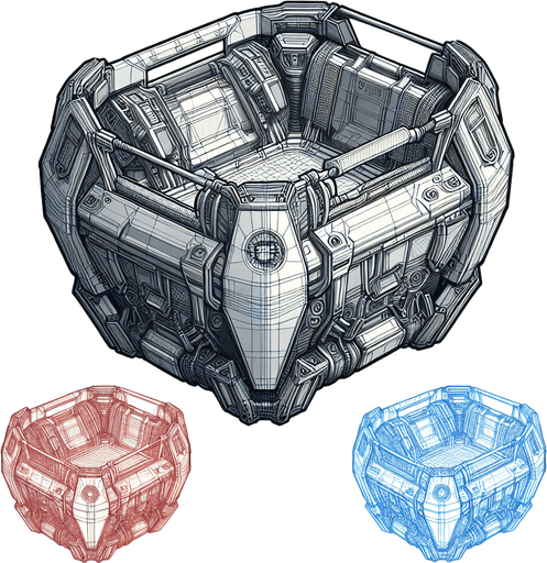 a robotic basket with high contrast.
Single Game Texture.  In-Game asset.  2d.  Blank background.  High contrast.  No shadows