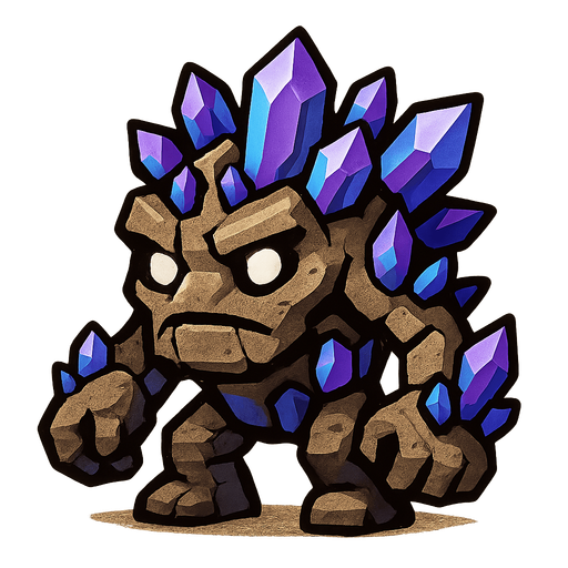 mini cave invader that is covered in crystals and is made of stone.
In-Game asset.  2d.  High contrast.  No shadows