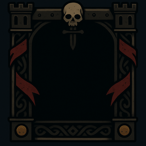 rectangular frame, medevil concept  without text and dark color platte.
In-Game asset.  2d.  High contrast.  No shadows