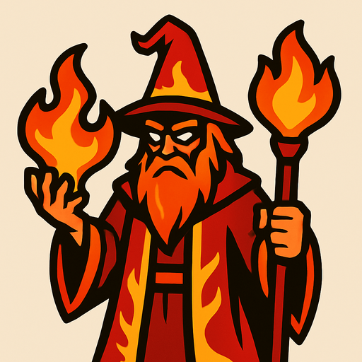 a fire wizard.
In-Game asset.  2d.  High contrast.  No shadows