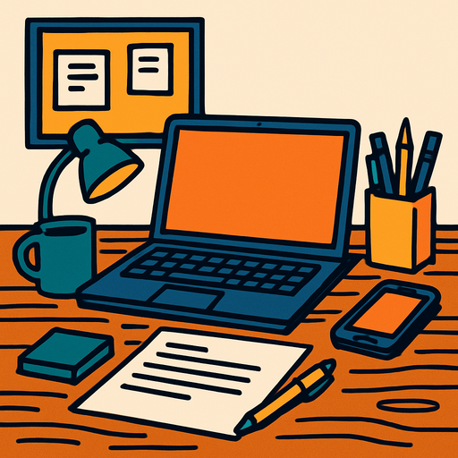 work desk.
In-Game asset.  2d.  High contrast.  No shadows