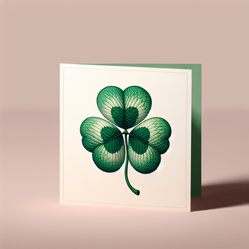 3 leaf clover in a white paper card with rounded corners, front view.