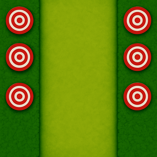 Haz el cesped del medio de un verde mas amarillo. añade dianas de tiro a las lados sobre los arbustos dos de cada lado.