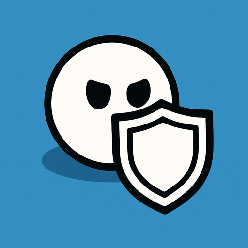 White simple circular enemy seen from above, black outline. Black eyes, with a single shield in-font of it. Black and white only. Blue background.