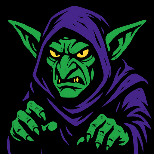 a mysterious and angry goblin.
In-Game asset.  2d.  High contrast.  No shadows
