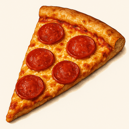 A realistic pizza slice.
In-Game asset.  2d.  High contrast.  No shadows