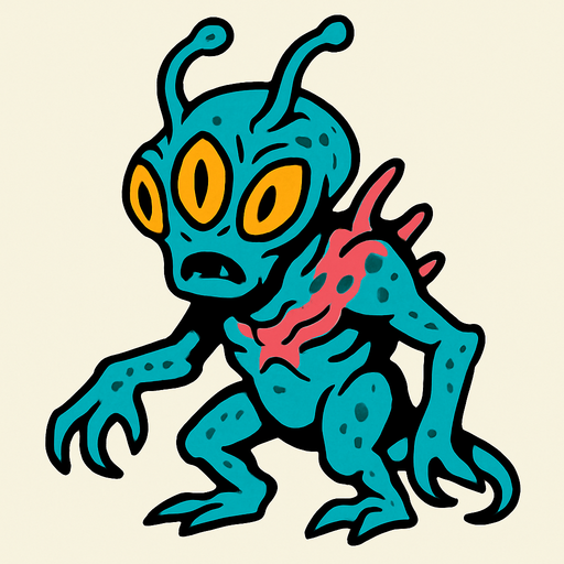 alien creature drawing.
In-Game asset.  2d.  High contrast.  No shadows