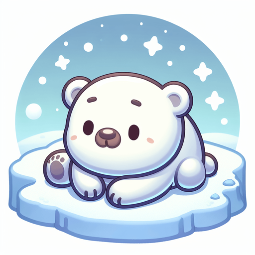 Белый медведь лежит на снегу. Мультяшный.
Single Game Texture.  In-Game asset.  2d.  Blank background.  High contrast.  No shadows