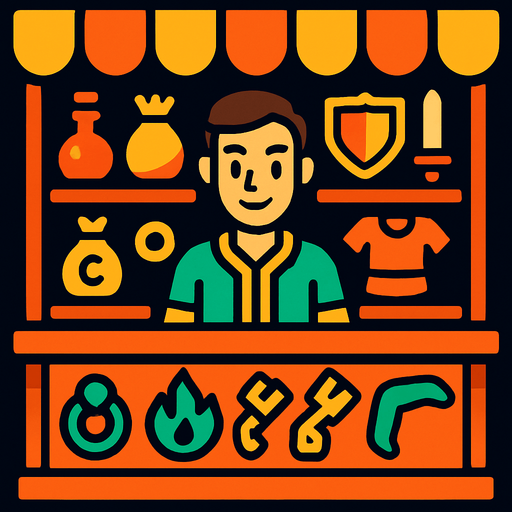 A shop with a guy selling stuff in the shells.
In-Game asset.  High contrast.  No shadows