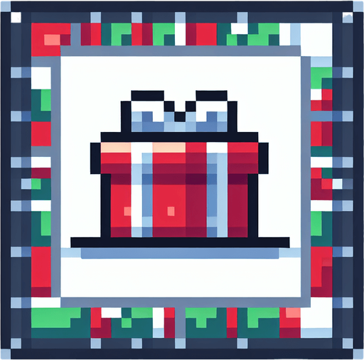 pixeled Christmas present Single Game Texture. In-Game asset. 2d. Blank background. High contrast. No shadows.