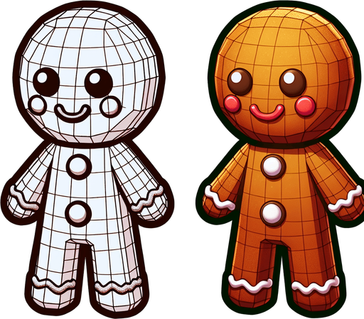 A right profile drawing of one single cute little gingerbread boy, standing with his hands in front of him. In-Game asset. 2d. No background. High contrast. No shadows. Color. digital art