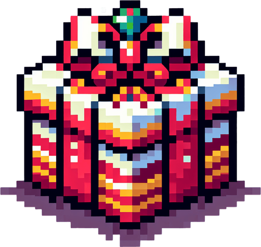 8 bit x mas pressent. in game asset. Single Game Texture. In-Game asset. 2d. Blank background. High contrast. No shadows.
