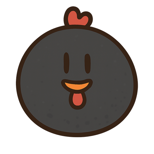 black ball chicken. No background. Transparent background. Blank background. No shadows. 2d. In-Game asset. flat