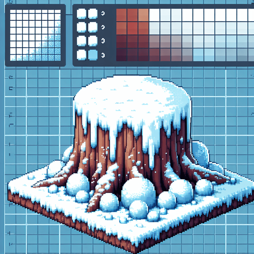pixel art of a tree stump covered in snow. Single Game Texture. In-Game asset. 2d. Blank background. High contrast. No shadows.