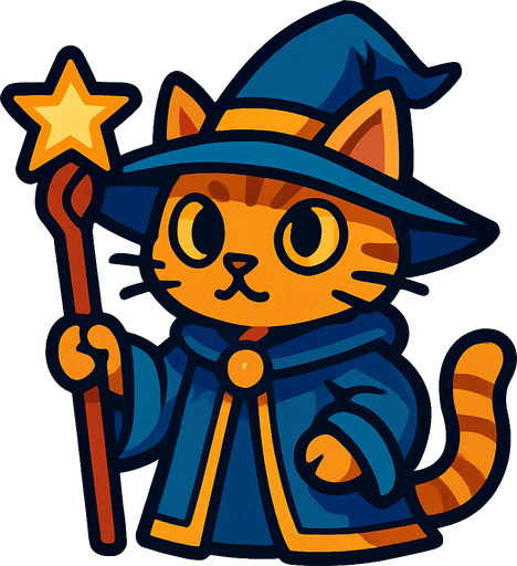 wizard cat.
In-Game asset.  2d.  High contrast.  No shadows