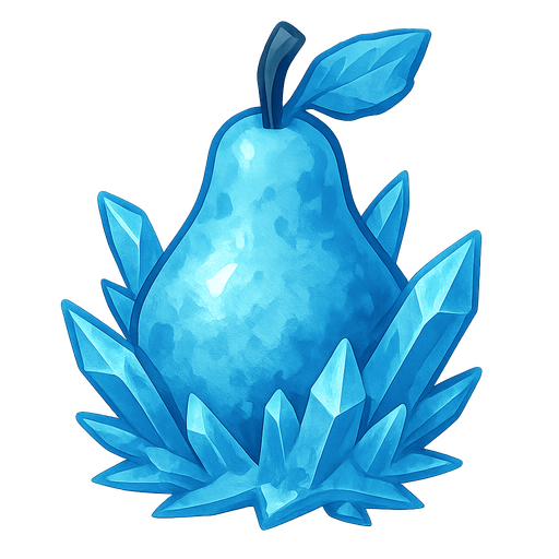 Frozen pear.
Single Game Texture.  In-Game asset.  2d.  Blank background.  High contrast.  No shadows