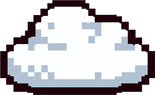 8-bit. Cartoon. White cloud. In game asset Single Game Texture. In-Game asset. 2d. Blank background. High contrast. No shadows.