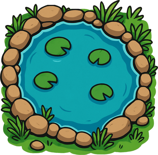 A pond. Top down view..
In-Game asset.  2d.  High contrast.  No shadows