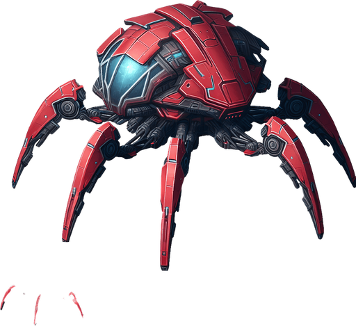 Uma nave vermelha com patas de aranha de ferro intergalactico fundo png.
Single Game Texture. In-Game asset. 2d. Blank background. High contrast. No shadows.