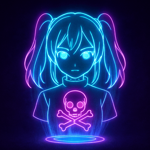 neon cyberpunk anime 3d hologram glowing projection poison symbol flat head on
