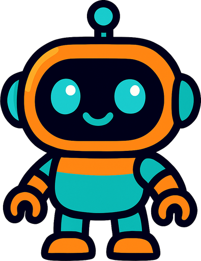 cute robot.
In-Game asset.  2d.  High contrast.  No shadows