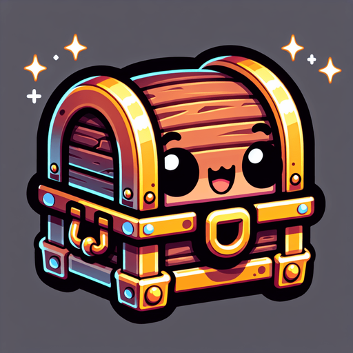 chibi treasure chest.
Single Game Texture.  In-Game asset.  2d.  Blank background.  High contrast.  No shadows