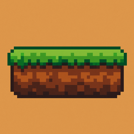 a brown, flat strip with green top (due to short, flat grass) pixel art..
In-Game asset.  2d.  High contrast.  No shadows