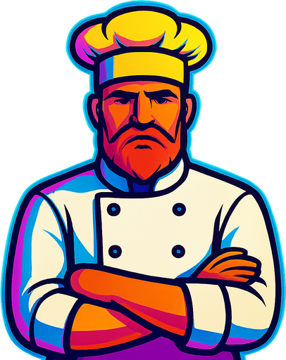 This man with no fishing rod and chefs clothes on, facing forward.