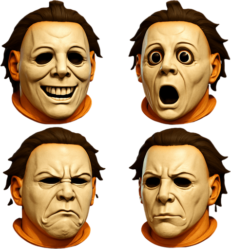 3D Scary but funny face meme Michael Myers halloween. different faces look. only face
In-Game asset.  3D.  High contrast.  No shadows. only face
