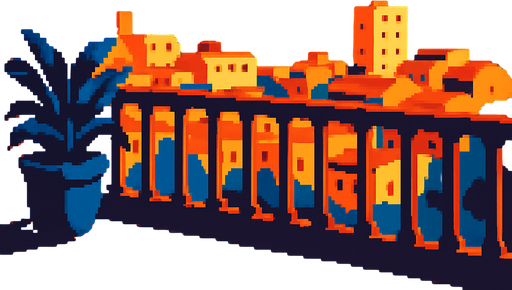 balkon manzarası görüntüsü oluştur pixel art tarzında.
In-Game asset.  2d.  High contrast.  No shadows