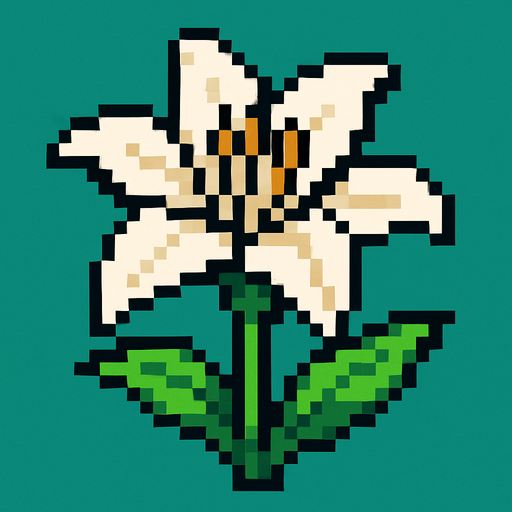 flor de lirio de pixeles.
In-Game asset.  2d.  High contrast.  No shadows