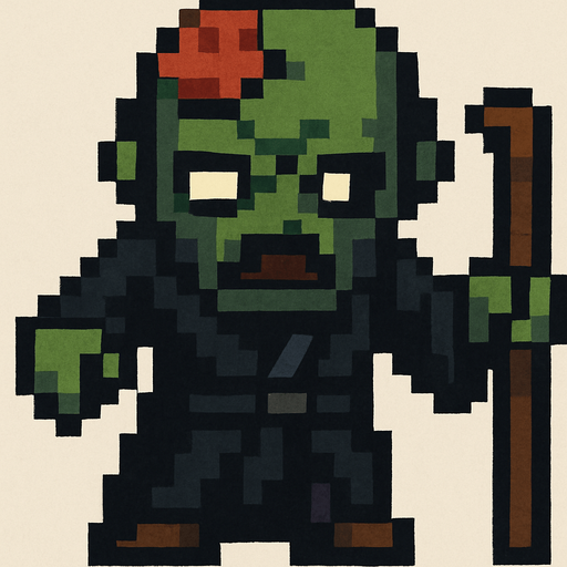 Agrégale una bata negra y un bastón, pixelart