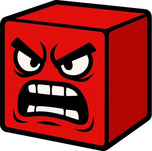 The cube of this game should look like it is getting angry, its color should be red, it should not have hands or feet, and it should have a 3D face shape..
In-Game asset.  2d.  High contrast.  No shadows
