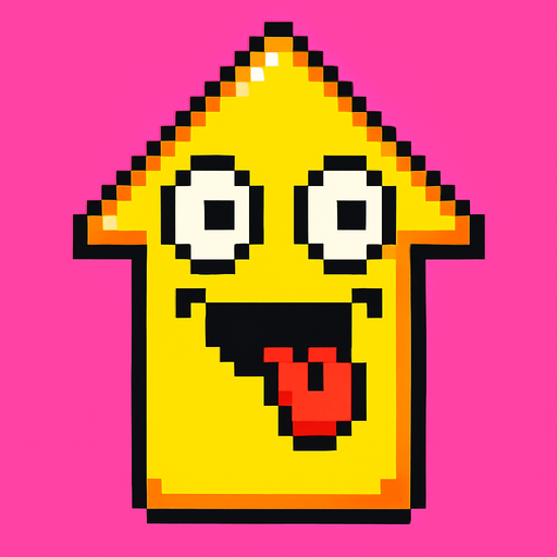 Create Arrow with silly face pixel art.
In-Game asset.  2d.  High contrast.  No shadows