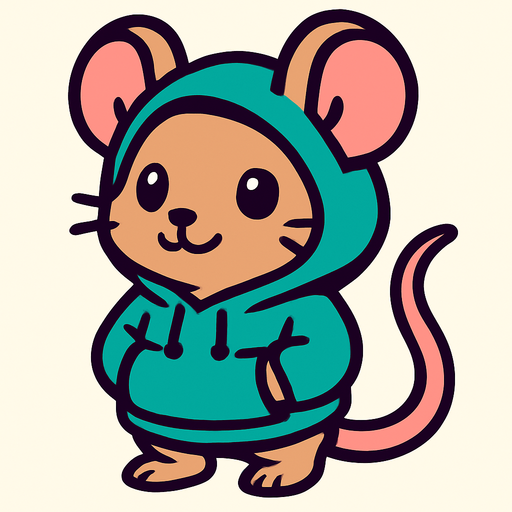 a cute mouse with a hoodie on.
In-Game asset.  2d.  High contrast.  No shadows