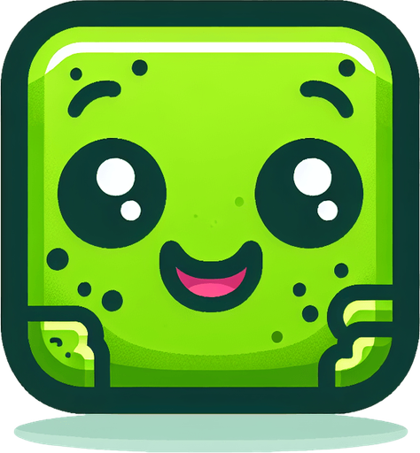 Perfectly square bright green zombie head with cute happy face. Cartoon style. spooky art style. Simple vector style. No Shadows