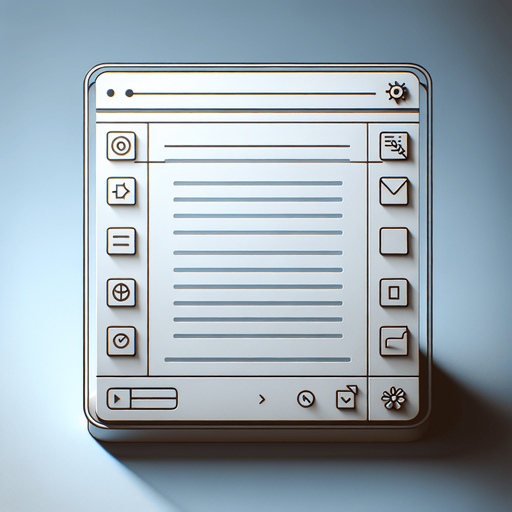 A clean and modern user interface for a minimalist document writing application, viewed flat and straight from the front as a desktop app UI. The screen is divided into two primary sections for maximum clarity and focus:

Top Section: A slim, horizontally aligned bar spans the entire width of the interface. This bar features a simple and elegant frame that segments it from the rest of the screen. It is intended for displaying document-related information (e.g., file name or text content) but remains completely empty in this image. The frame is visually distinct, utilizing subtle shadows or thin outlines to highlight its separation from the rest of the interface, without overwhelming the design.

Bottom Section: The majority of the screen below the top bar is an expansive, completely blank space. This space represents the document area, kept pristine and uncluttered, ready for future content. The absence of text, icons, or additional elements enhances the clean and spacious aesthetic..
Single Game Texture. In-Game asset. 2d. Blank background. High contrast. No shadows.