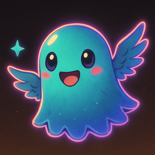 Kawaii neon winged ghost spirit creature style of Pokémon ghibli