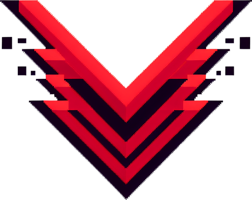 pixel art of a red chevron.
Single Game Texture. In-Game asset. 2d. Blank background. High contrast. No shadows.
