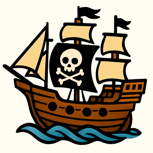 pirate ship.
In-Game asset.  2d.  High contrast.  No shadows