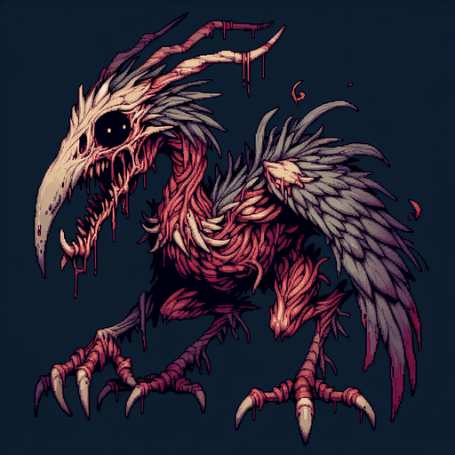 korkunç kuş canavarı.
Single Game Texture.  In-Game asset.  2d.  Blank background.  High contrast.  No shadows